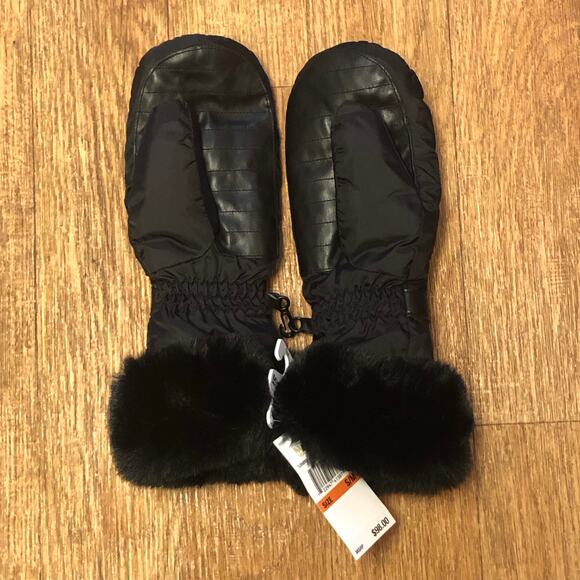 Michael Michael Kors Black Quilted Faux Fur Trim Mittens Size S/M - Picture 6 of 10